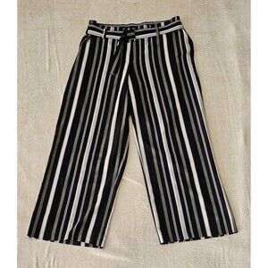 C EST 1946 Womens XL Wide Leg Green/Black/White Stripe Flowy High Rise Trousers